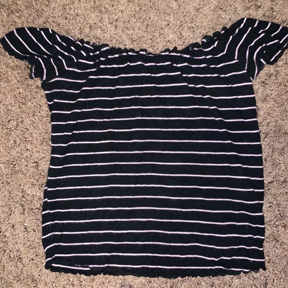 Striped Off The Shoulder Garage Shirt XS